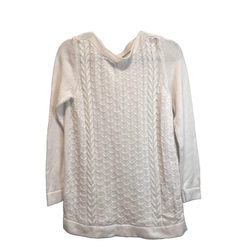 Kim Rogers Women’s Medium Ivory Cable Knit Cowl Neck Tunic Sweater 100% Cotton